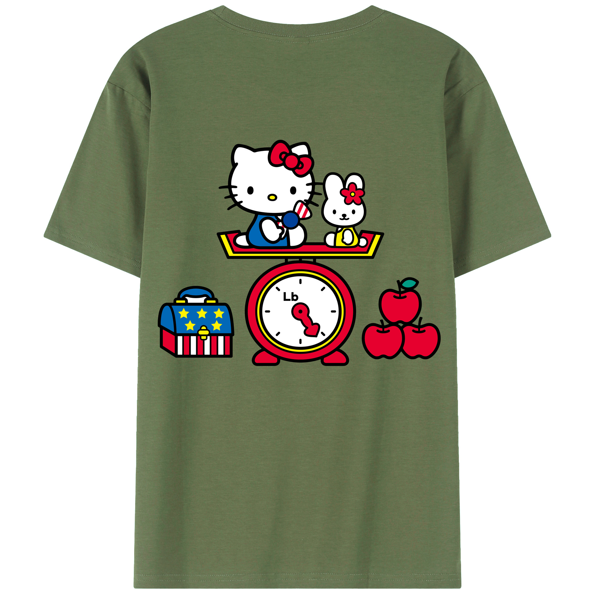 （画像用） Hello Kitty ハローキティ 綿100％ メンズ半袖Tシャツ（バックプリント） 通気性